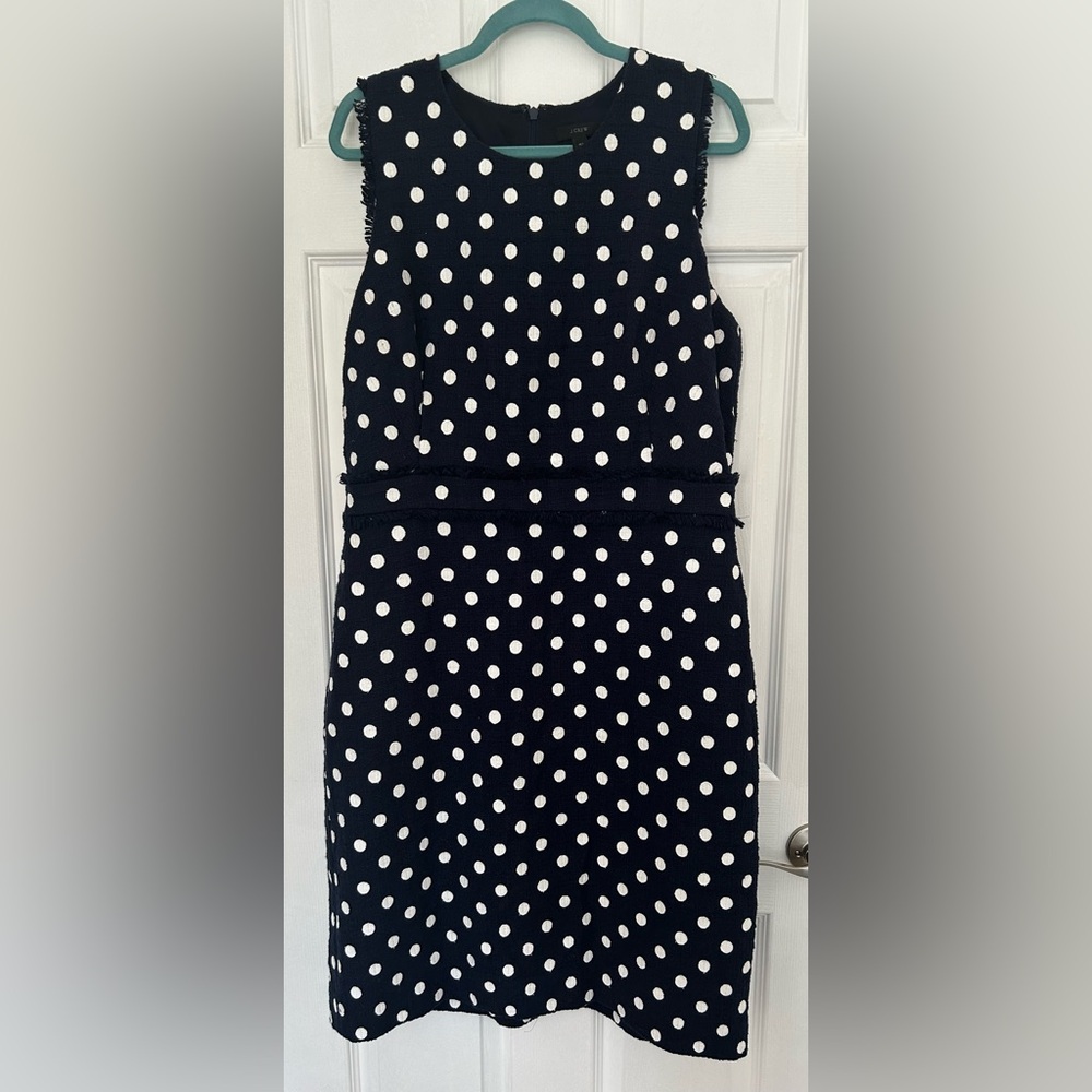 J. Crew Navy and White Polka Dot Textured Dress